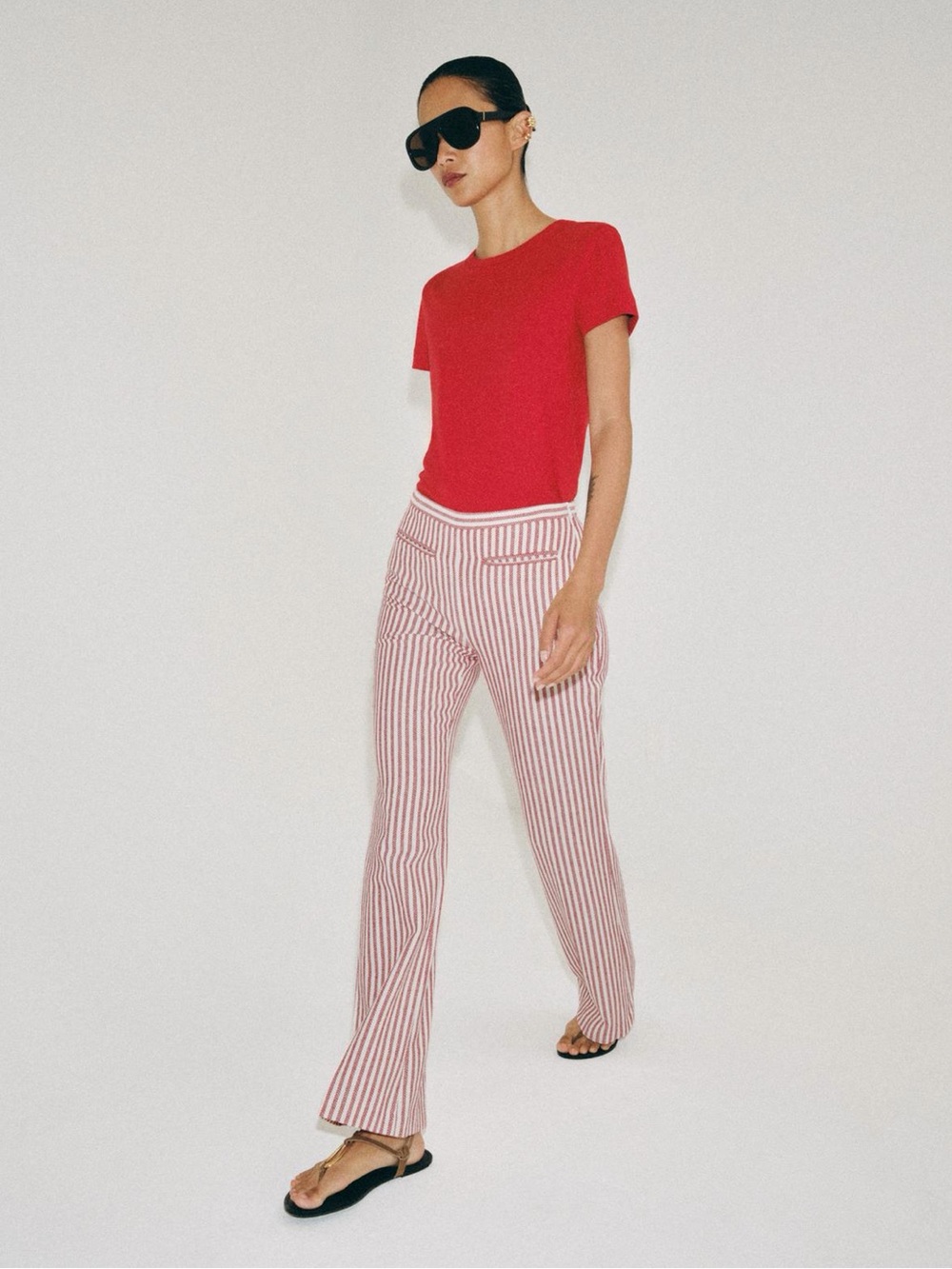 Zara Red and White Striped Wide-Leg Pants